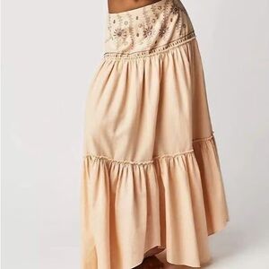Revolve | Free People Blush Peach Crystal Cove Maxi Linen Skirt